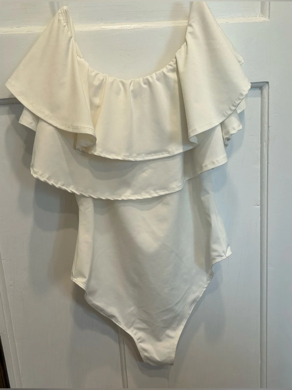 White Off-Shoulder Double Ruffle Bodysuit - Picture 3 of 5